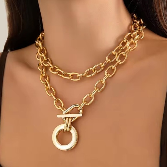 Gold Exaggerated Multilayer Statement Necklace - Picture 3 of 3